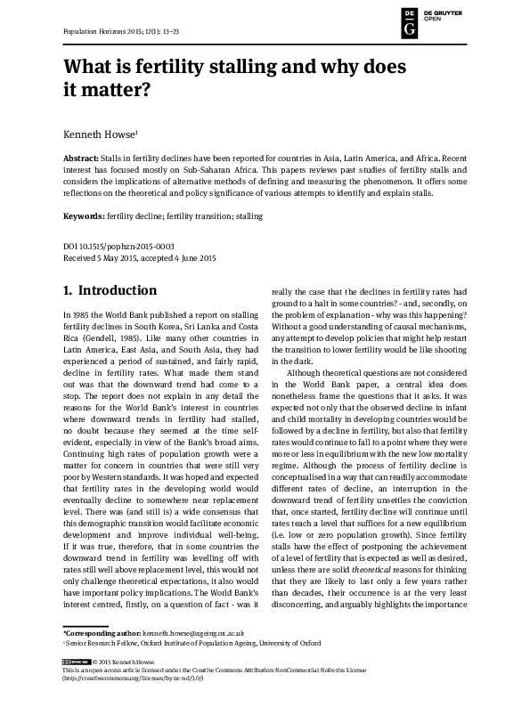 (PDF) What is fertility stalling and why does it matter?
