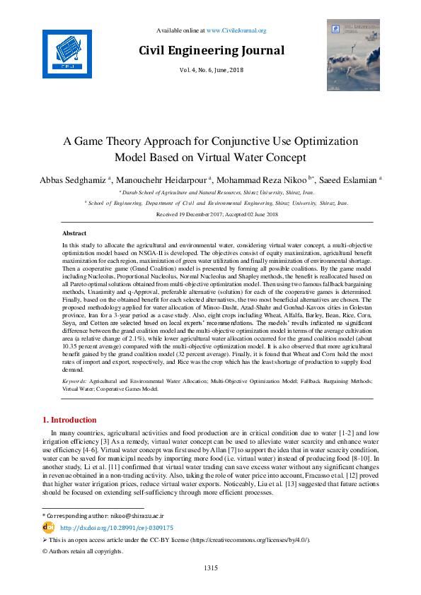 (PDF) A Game Theory Approach for Conjunctive Use Optimization Model ...