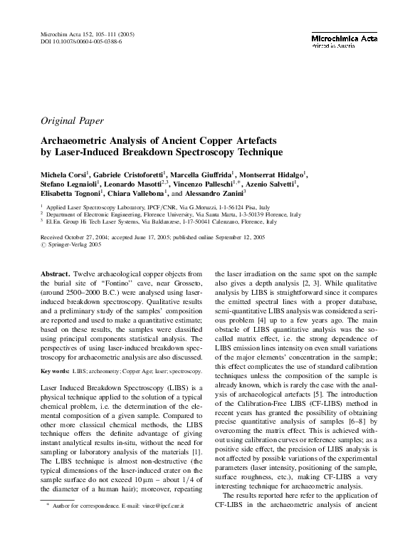 (PDF) Laser-Induced Analysis of Ancient Copper