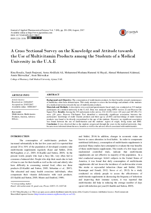 (PDF) A Cross Sectional Survey on the Knowledge and Attitude towards ...