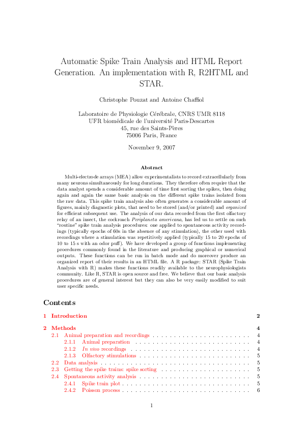 (PDF) Automatic Spike Train Analysis and HTML Report Generation . An ...