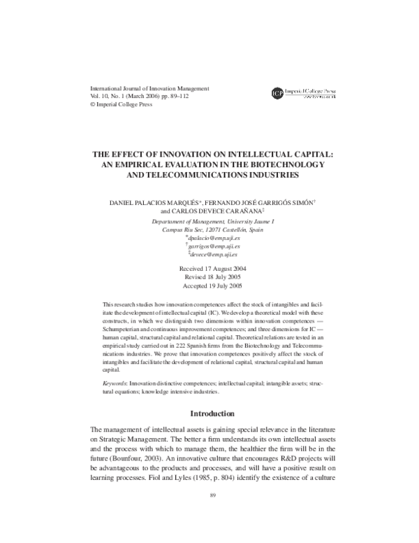 (PDF) The Effect of Innovation on Intellectual Capital: An Empirical ...