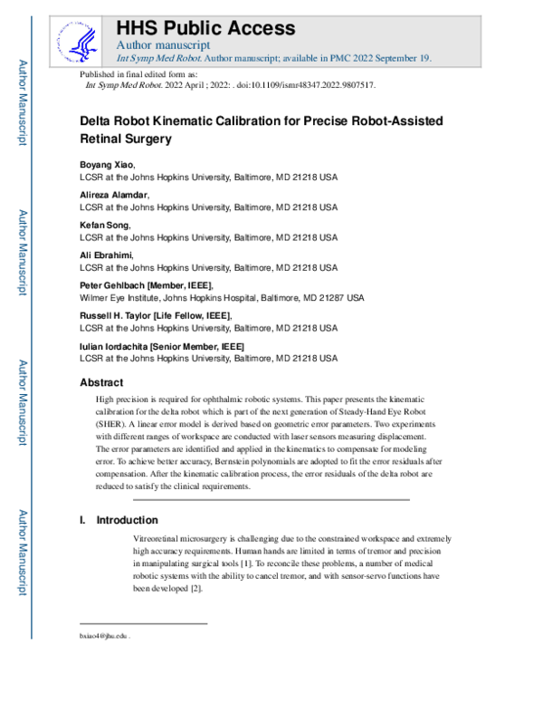 (PDF) Delta Robot Kinematic Calibration for Precise Robot-Assisted ...
