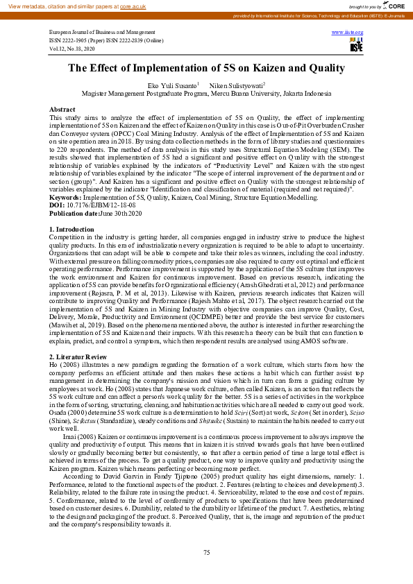 (PDF) The Effect of Implementation of 5S on Kaizen and Quality