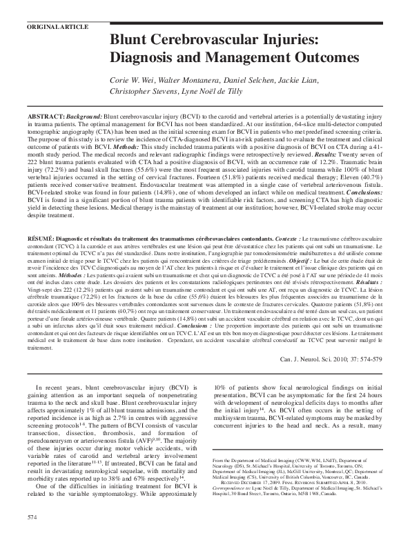 (PDF) Blunt Cerebrovascular Injuries: Diagnosis and Treatment