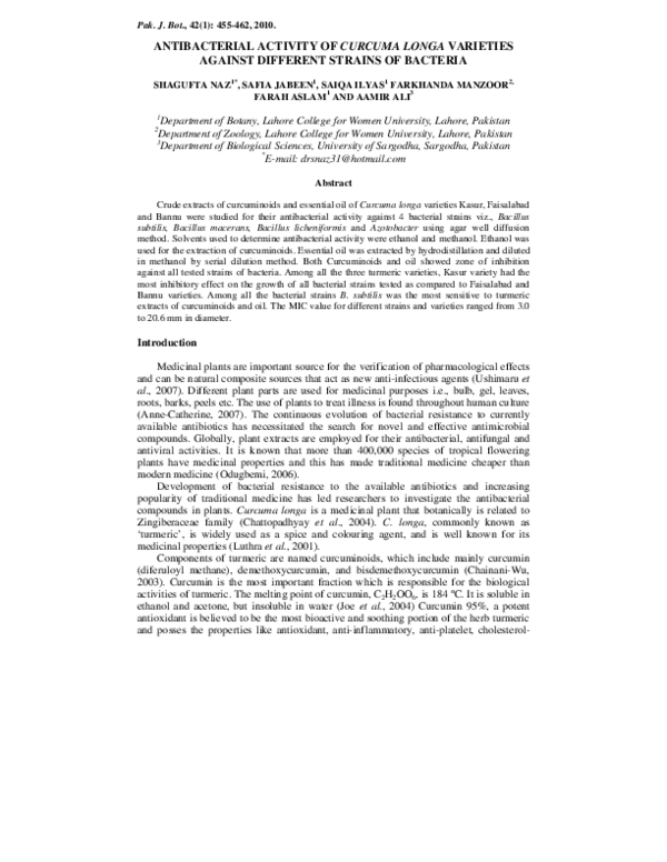 (PDF) Antibacterial activity of Curcuma longa varieties against ...