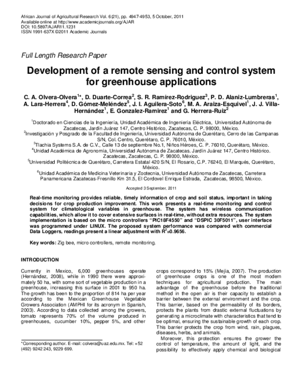 (PDF) Development of a remote sensing and control system for greenhouse ...