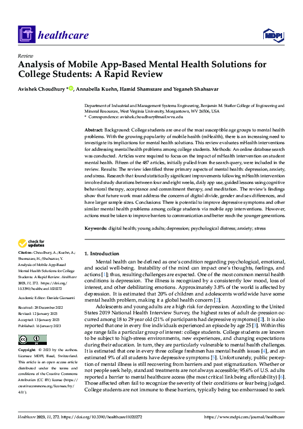 (PDF) Analysis of Mobile App-Based Mental Health Solutions for College ...