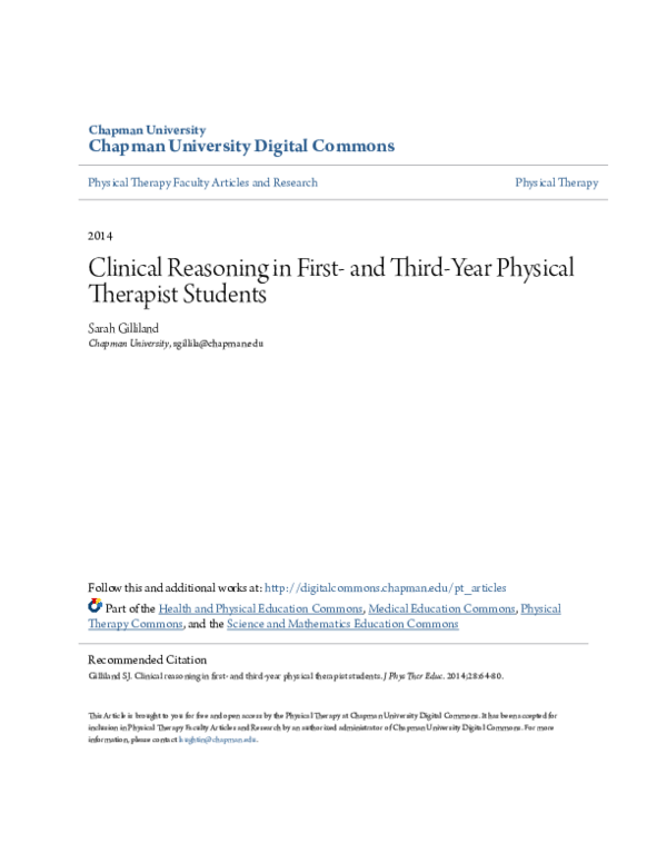 (PDF) Clinical Reasoning in First- and Third-Year Physical Therapist ...