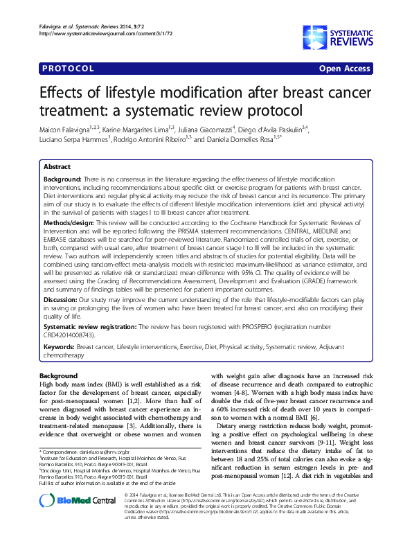 (PDF) Effects of lifestyle modification after breast cancer treatment ...