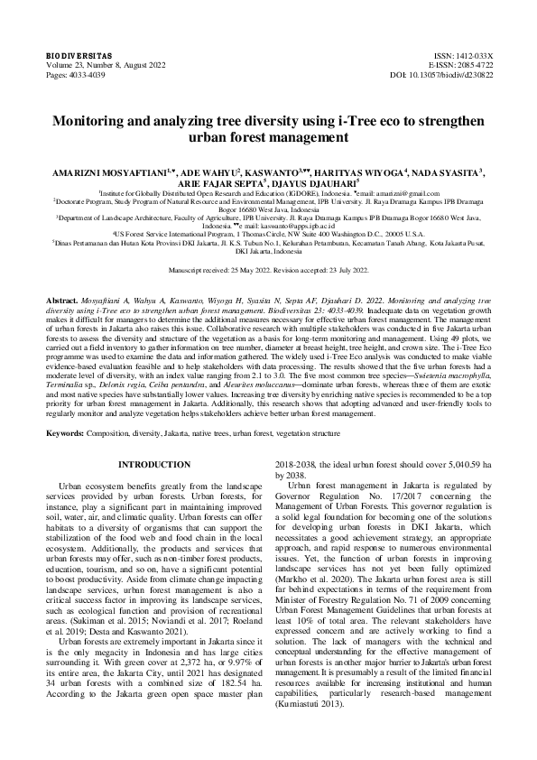 (PDF) Monitoring and analyzing tree diversity using i-Tree eco to ...