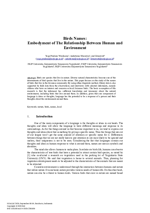 (PDF) Birds Names: Embodyment of The Relationship Between Human and