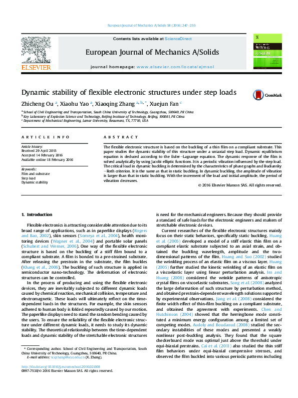 (PDF) Dynamic stability of flexible electronic structures under step loads