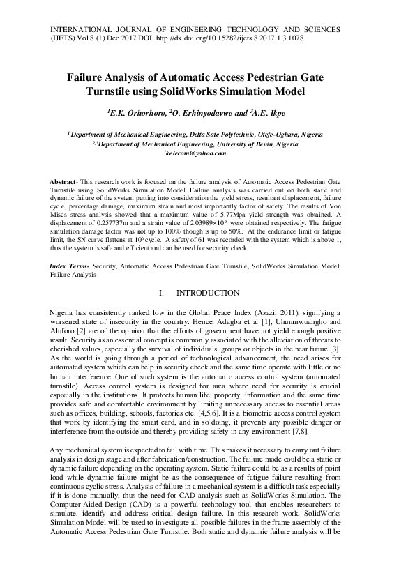 (PDF) Failure Analysis of Automatic Access Pedestrian Gate Turnstile ...