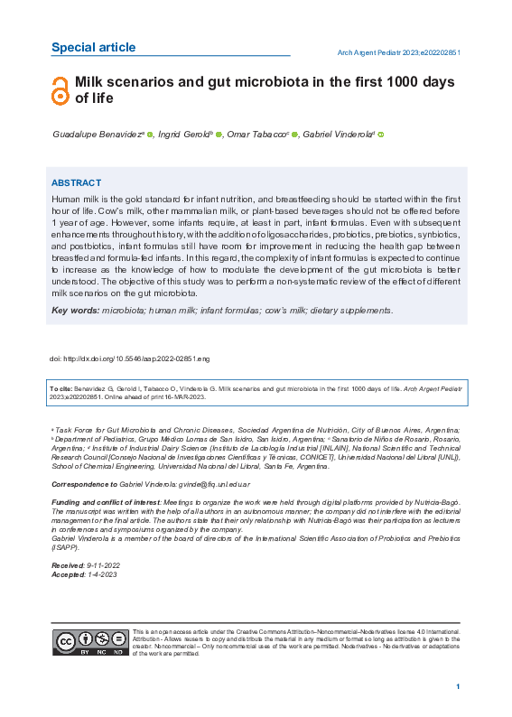 (PDF) Milk scenarios and gut microbiota in the first 1000 days of life