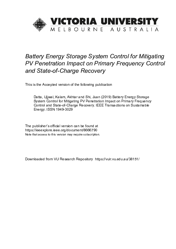 (PDF) Battery Energy Storage System Control for Mitigating PV ...