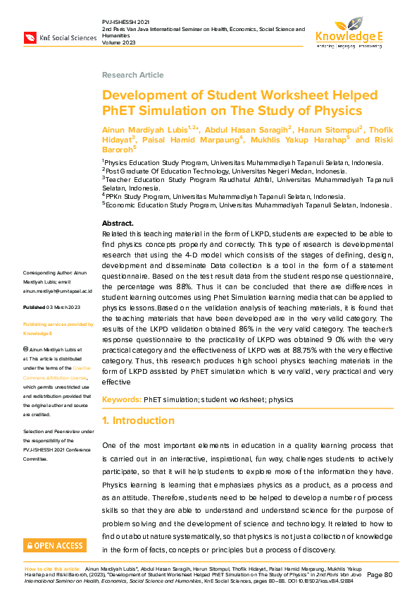 (PDF) Development of Student Worksheet Helped PhET Simulation on The ...