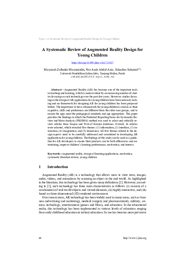 (PDF) A Systematic Review of Augmented Reality Design for Young Children