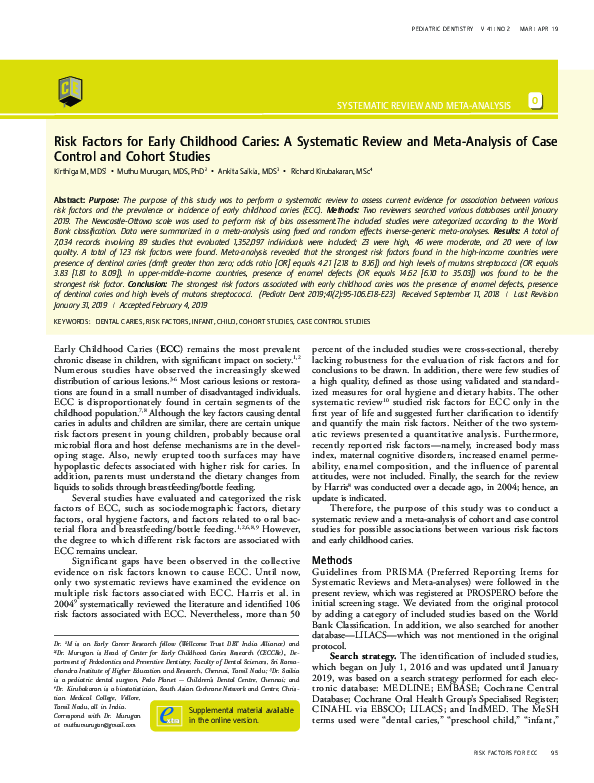 (PDF) Risk Factors for Early Childhood Caries: A Systematic Review and ...