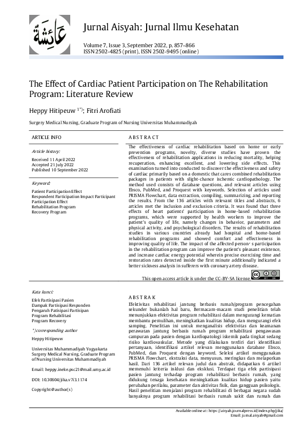 (PDF) The Effect of Cardiac Patient Participation on The Rehabilitation ...