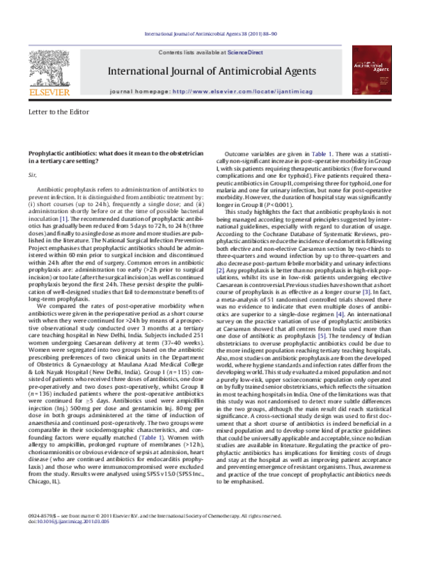 (PDF) Prophylactic antibiotics what does it mean to the obstetrician