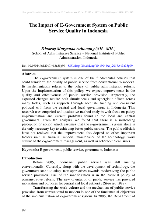 (PDF) The Impact of E-Government System on Public Service Quality in ...
