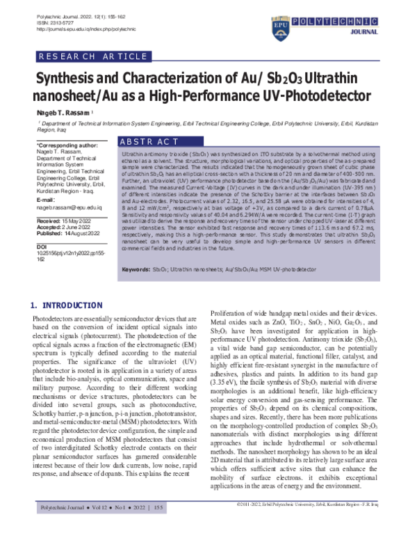 (PDF) Synthesis and Characterization of Au/ Sb 2 O 3 Ultrathin ...