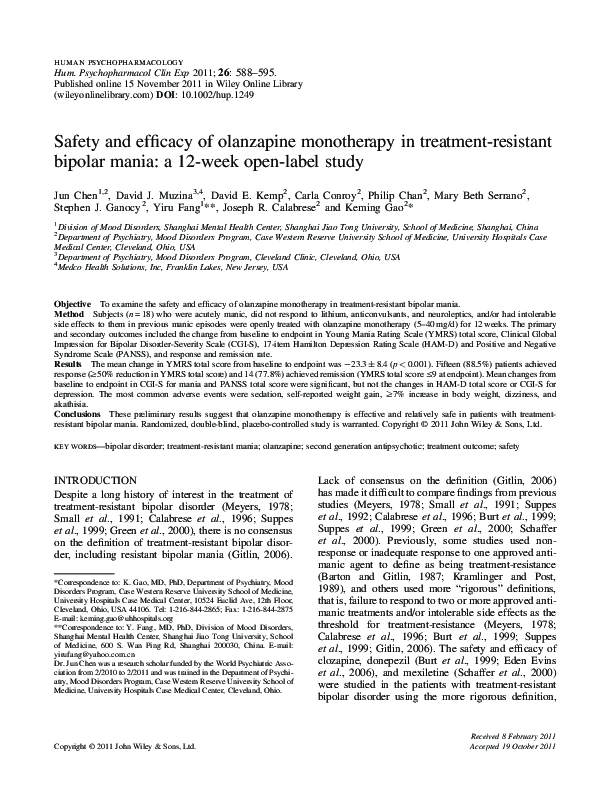 (PDF) Safety and efficacy of olanzapine monotherapy and olanzapine with ...