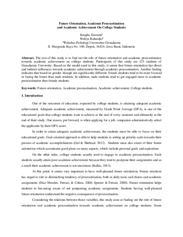 (PDF) Future Orientation, Academic Procrastination and Academic ...