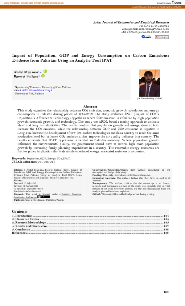(PDF) Impact of Population, GDP and Energy Consumption on Carbon ...