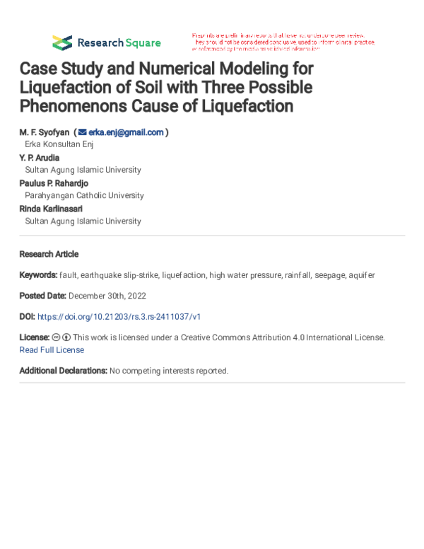 Pdf Case Study And Numerical Modeling For Liquefaction Of Soil With
