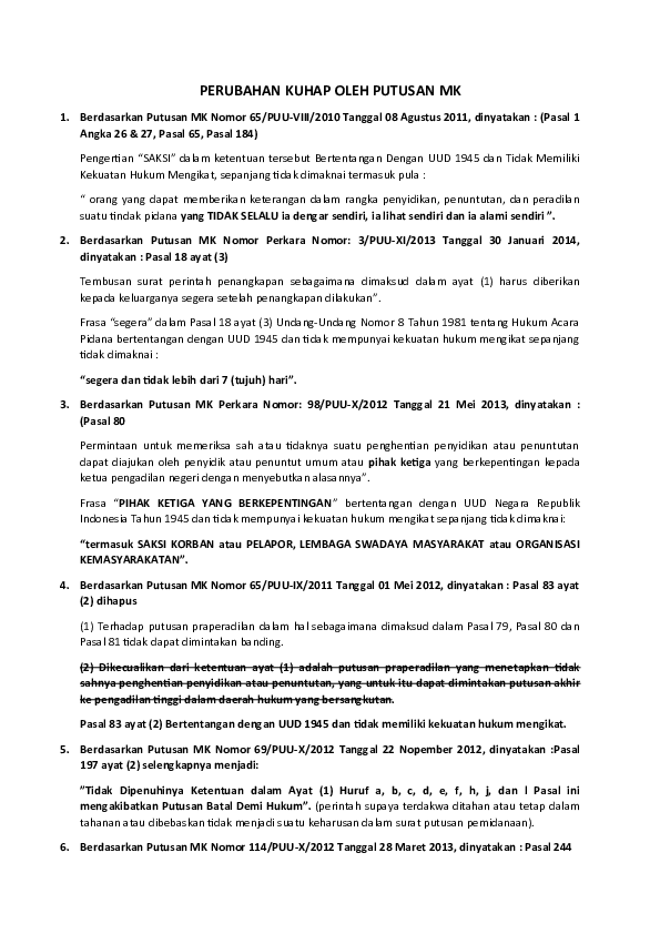 (DOC) KUHAP Pasca Putusan (Judicial Review) Mahkamah Konstitusi