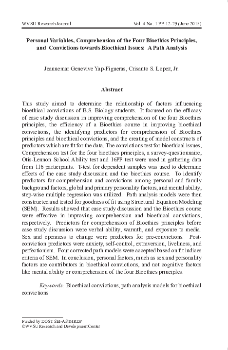 (PDF) Personal Variables, Comprehension of the Four Bioethics ...