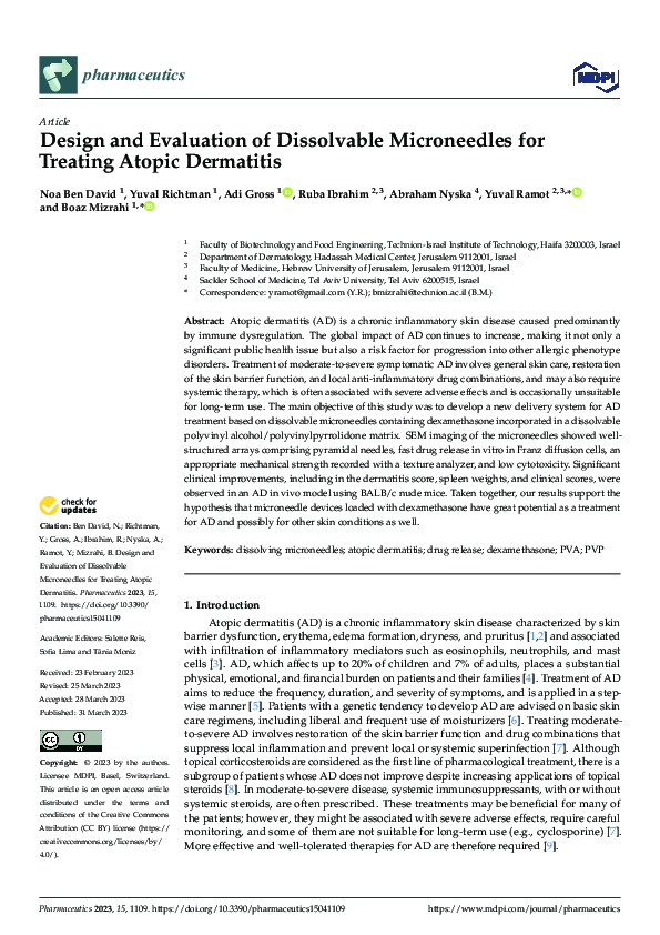 (PDF) Design and Evaluation of Dissolvable Microneedles for Treating ...