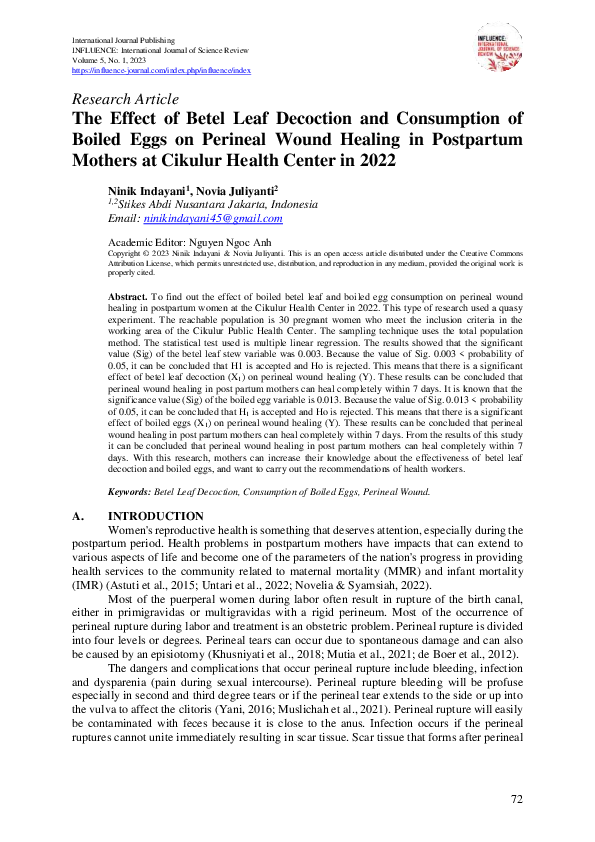 (PDF) The Effect of Betel Leaf Decoction and Consumption of Boiled Eggs ...
