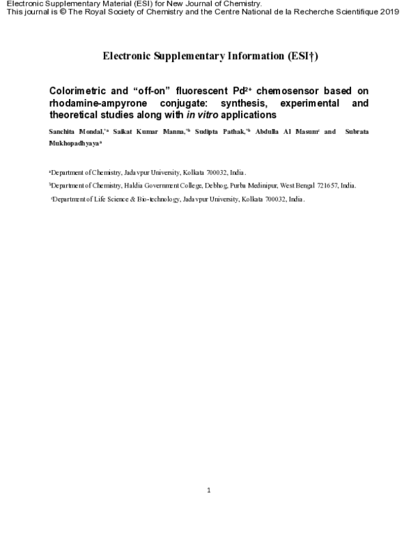 (PDF) A colorimetric and “off–on” fluorescent Pd2+ chemosensor based on ...