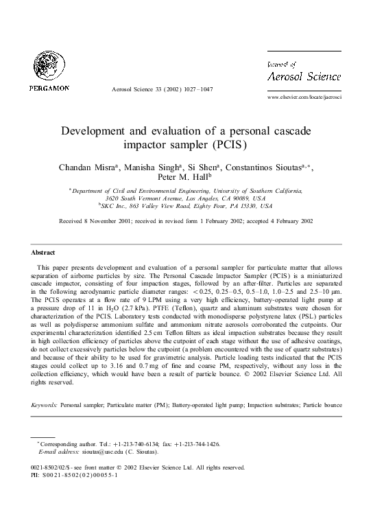 (PDF) Development and evaluation of a personal cascade impactor sampler ...