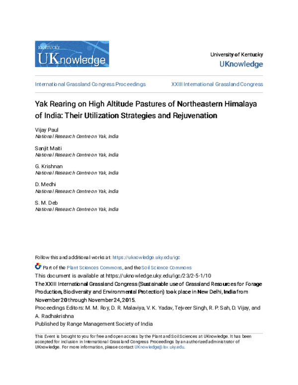 (PDF) Yak Rearing on High Altitude Pastures of Northeastern Himalaya of ...