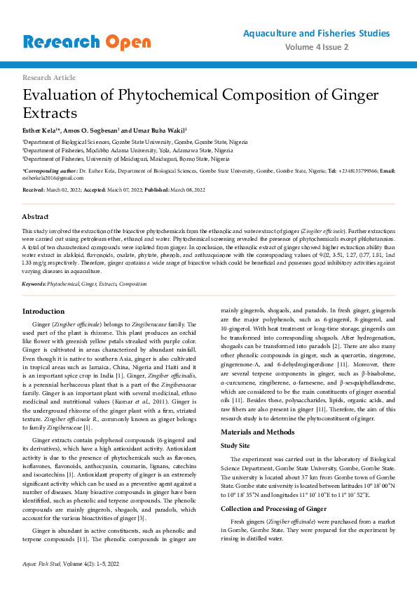 (PDF) Evaluation of Phytochemical Composition of Ginger Extracts