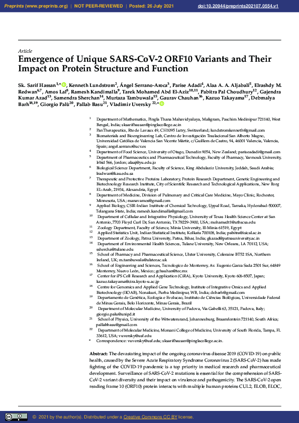 (PDF) Emergence of Unique SARS-CoV-2 ORF10 Variants and Their Impact on ...