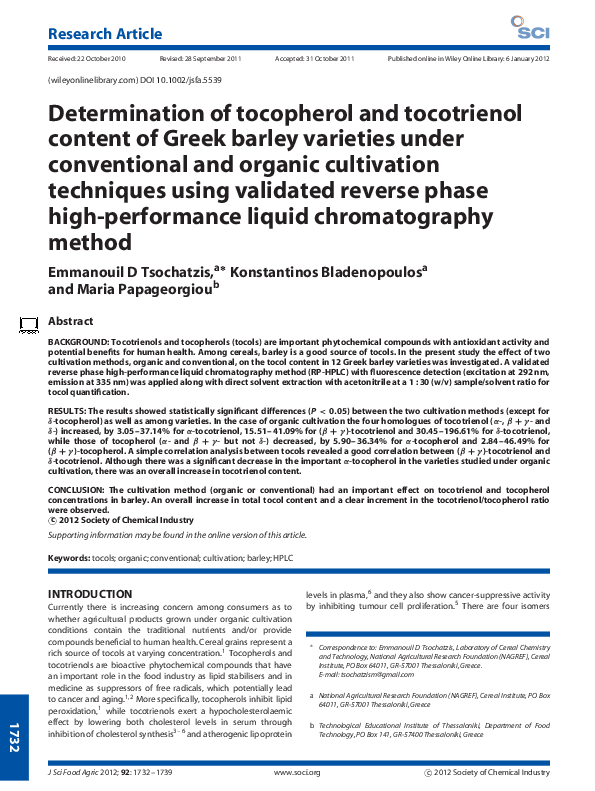 (PDF) Determination of tocopherol and tocotrienol content of Greek ...