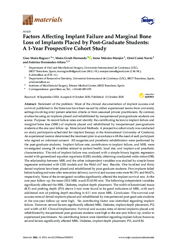 (PDF) Factors Affecting Implant Failure and Marginal Bone Loss of ...