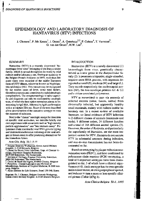 (PDF) Epidemiology And Laboratory Diagnosis Of Hantavirus (Htv) Infections