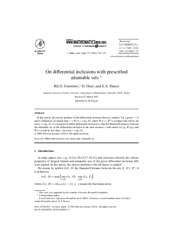 (PDF) On differential inclusions with prescribed attainable sets