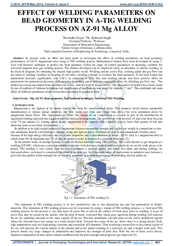 (PDF) EFFECT OF WELDING PARAMETERS ON BEAD GEOMETRY IN A-TIG WELDING ...