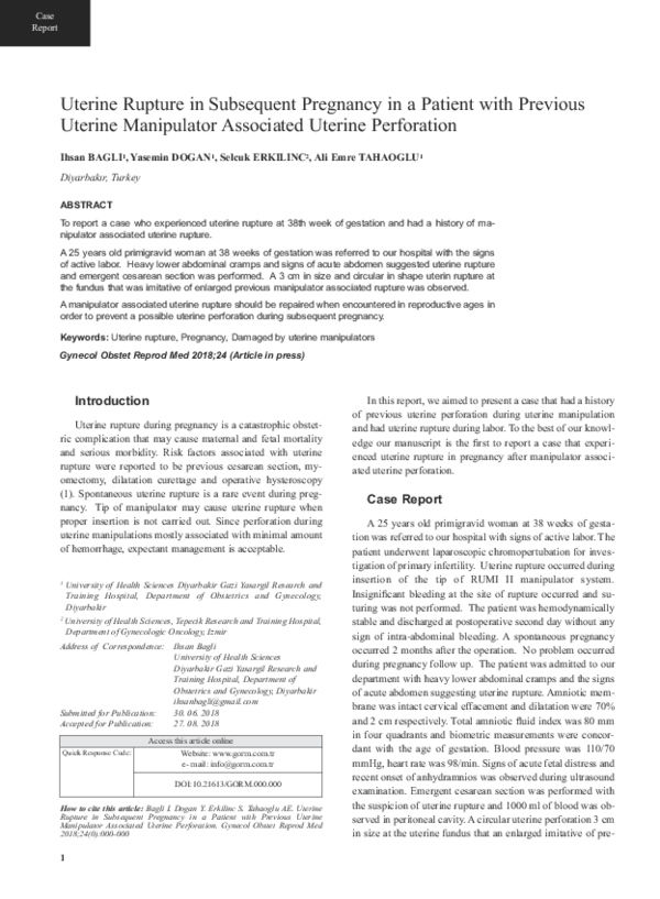 (PDF) Uterine Rupture in Subsequent Pregnancy in a Patient with ...