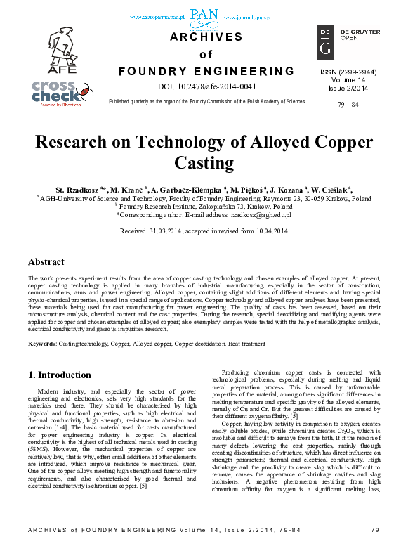 (PDF) Research on Technology of Alloyed Copper Casting