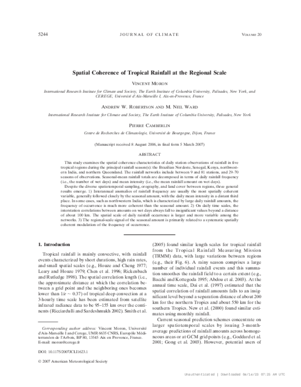 (PDF) Spatial Coherence of Tropical Rainfall at the Regional Scale