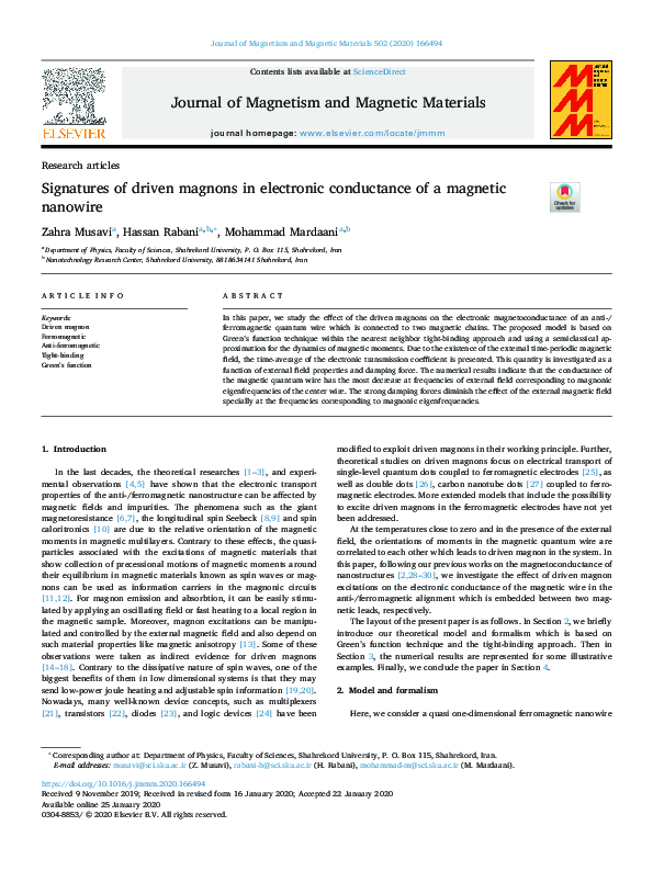(PDF) Signatures of driven magnons in electronic conductance of a ...
