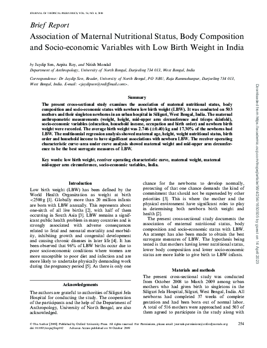 (PDF) Association of Maternal Nutritional Status, Body Composition and ...